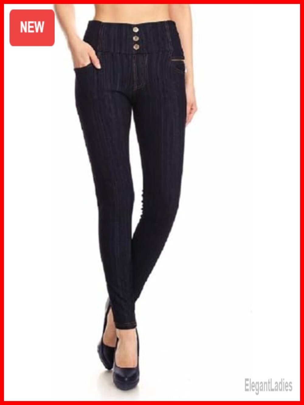 High Waisted Jeggings Light Fleece Lined Pull On Skinny Pants Stretch Knit